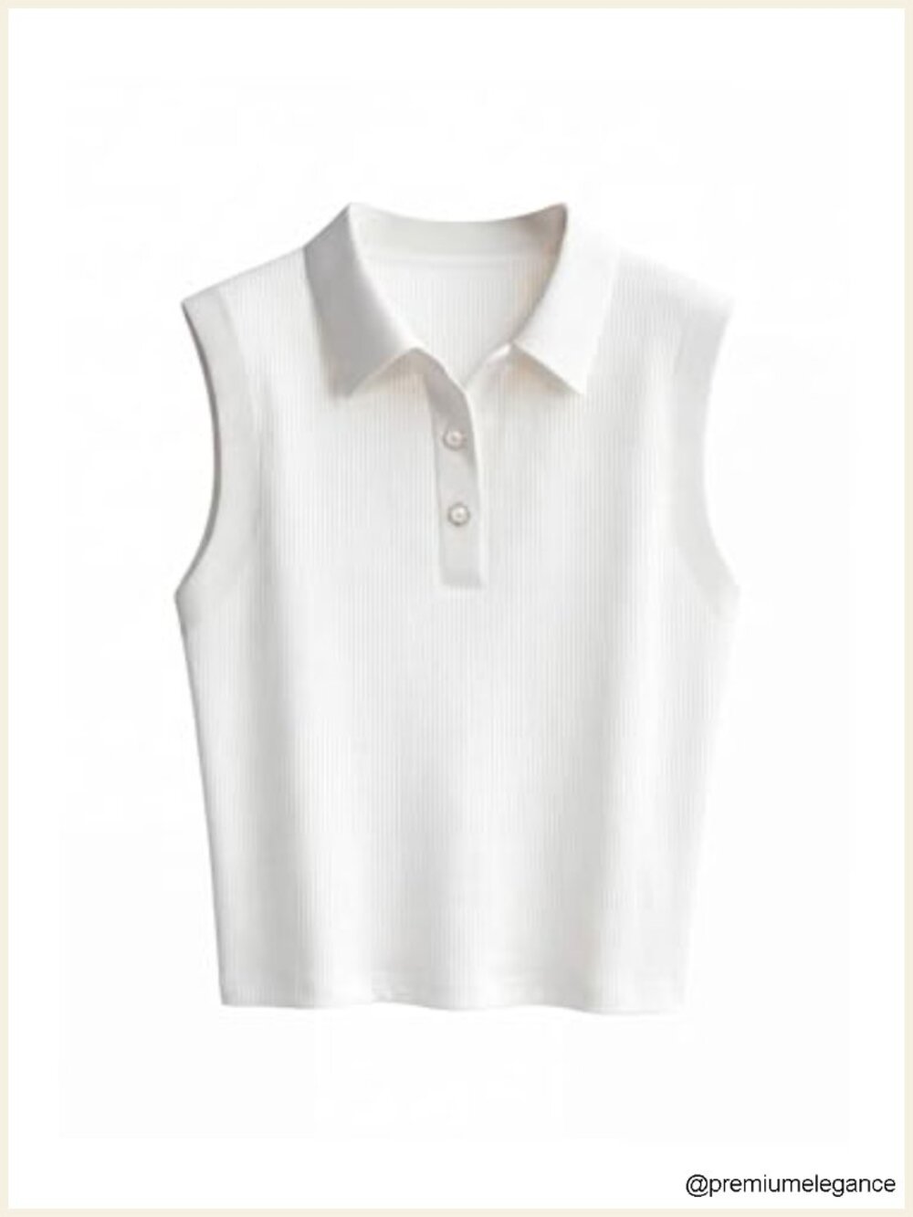 Ribbed Knit Sleeveless Tank Top Turn-Down Collar Pearl Button Business Casual